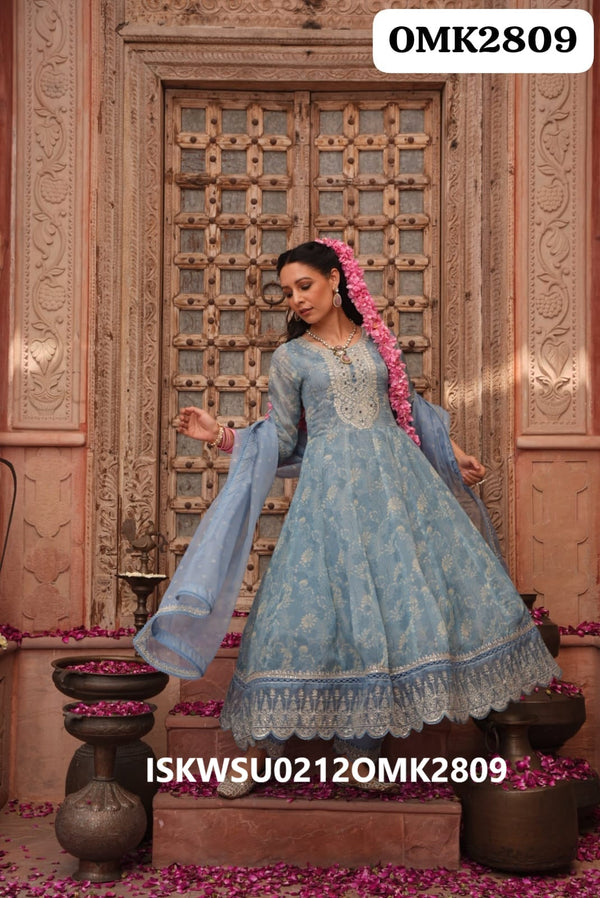 Embroidered Organza Anarkali Kurti With Pant And Dupatta-ISKWSU0212OMK2809