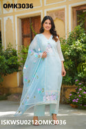 Organza Naira Cut Kurti With Pant And Brush Printed Dupatta-ISKWSU0212OMK3036