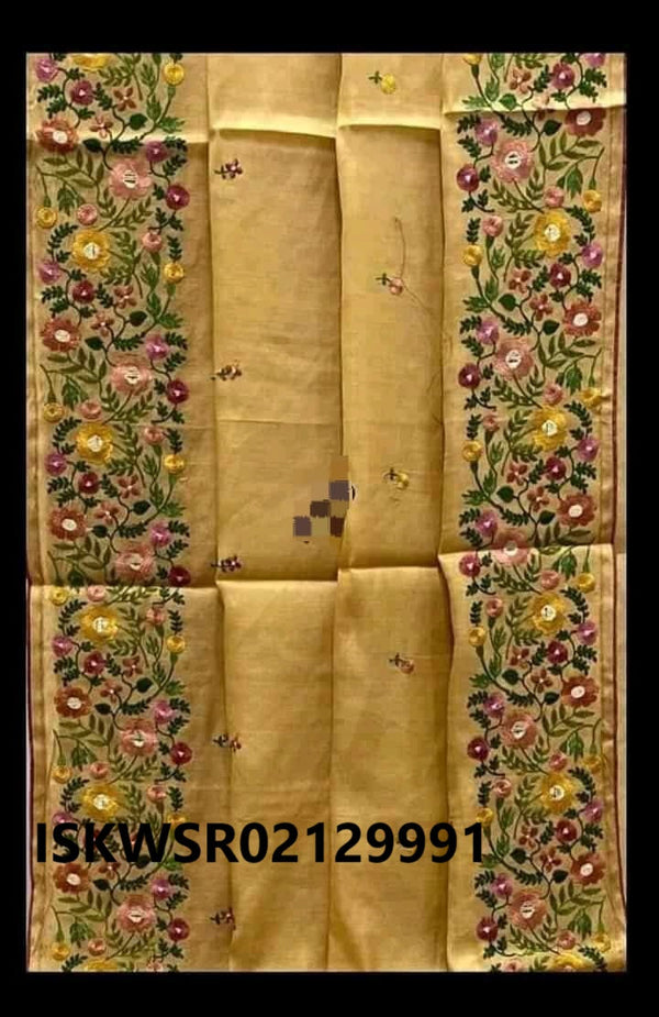 Embroidered Tussar Silk Saree With Blouse-ISKWSR02129991