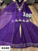 Embroidered Maslin Silk Kurti With Sharara And Organza Dupatta-ISKWSH0312AGC4540