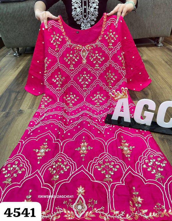 Embroidered Maslin Silk Kurti With Georgette Sharara And Organza Dupatta-ISKWSH0312AGC4541