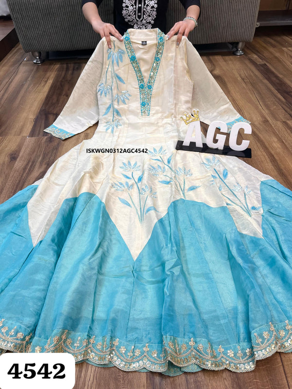 Sequined Tissue Silk Gown With Tissue Dupatta-ISKWGN0312AGC4542