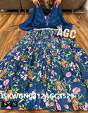 Printed Chinon Padded Gown Attached With Chiffon Cape-ISKWGN0312AGC3523