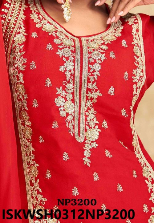 Embroidered Silk Kurti With Sharara And Dupatta-ISKWSH0312NP3200