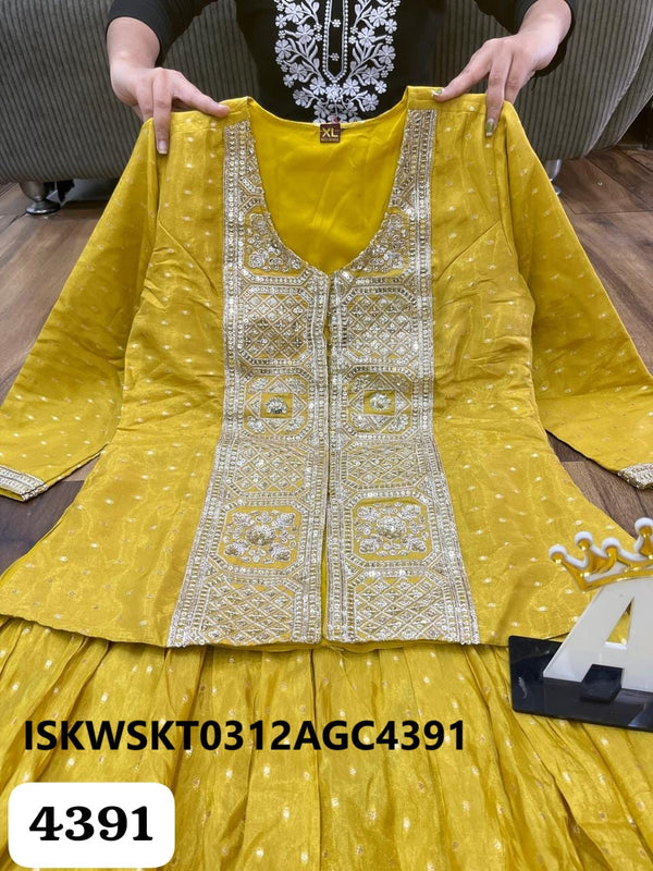 Sequined Tissue Silk Top With Skirt And Self Weaving Dupatta-ISKWSKT0312AGC4391