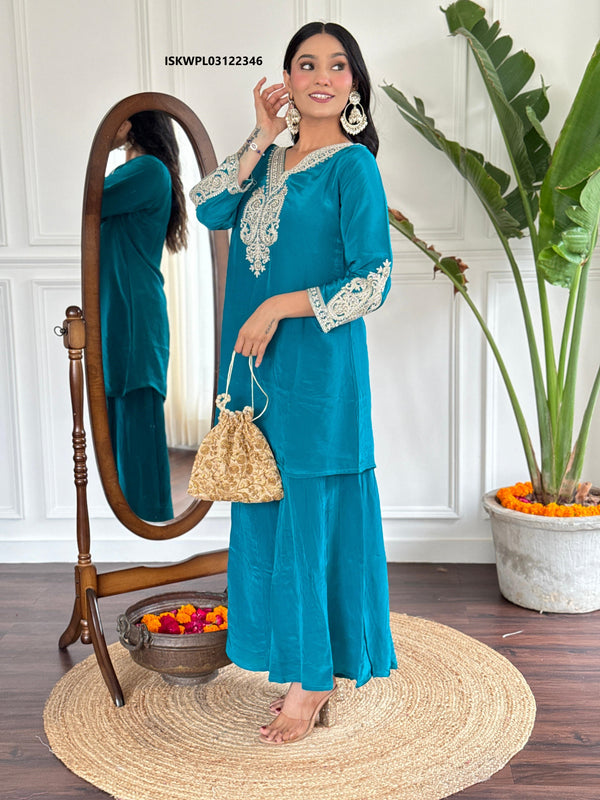 Embroidered Crepe Kurti With Palazzo-ISKWPL03122346