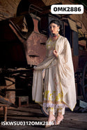 Cotton Schiffli Anarkali Kurti With Pant And Malmal Dupatta-ISKWSU0312OMK2886