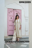 Block Printed Cotton Anarkali Kurti With Pant And Dupatta-ISKWSU0312OMK292