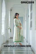 Block Printed Cotton Anarkali Kurti With Pant And Dupatta-ISKWSU0312OMK292