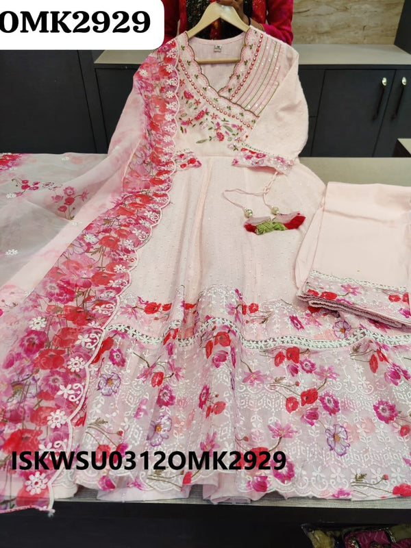 Embroidered Rayon Anarkali Kurti With Pant And Floral Printed Organza Dupatta-ISKWSU0312OMK2929