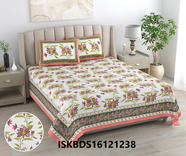 Printed Cotton Bedsheet With Pillow Cover-ISKBDS16121238