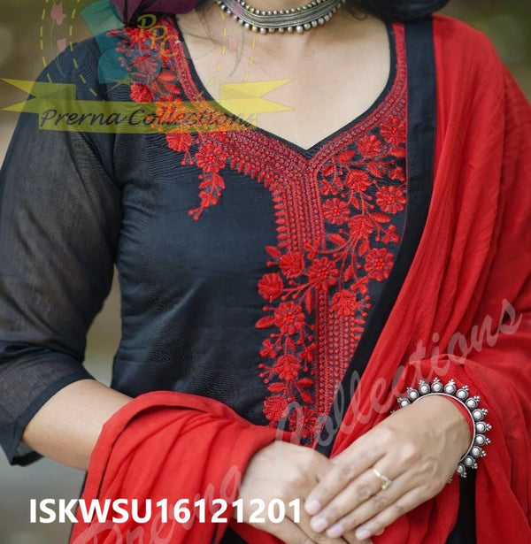 Embroidered Chanderi Silk Kurti With Pant And Dupatta-ISKWSU16121201