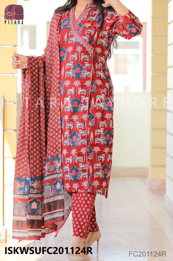 Printed Cotton Kurti With pant And Dupatta-ISKWSUFC201124R