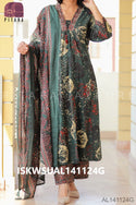 Printed Cotton Flared Kurti With pant And Dupatta-ISKWSUAL141124G/AL141114Y