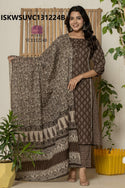 Printed Cotton Kurti With Pant And And Dupatta-ISKWSUVC131224B