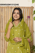 Embroidered Cotton Kurti With Pant And And Dupatta-ISKWSUSM131224G