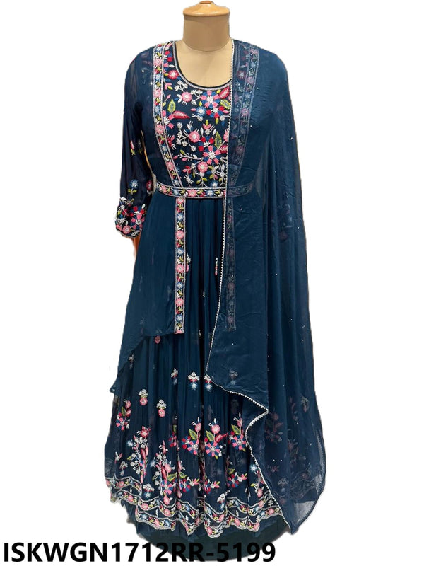 Embroidered Georgette Gown With Shrug And Dupatta-ISKWGN1712RR-5199