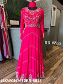 Embroidered Georgette Gown With Chiffon Dupatta-ISKWGN1612RR-6855