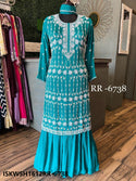 Embroidered Chinon Kurti With Sharara And Dupatta-ISKWSH1612RR-6738