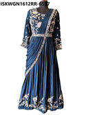 Embroidered Chinon Gown Attached With Drape-ISKWGN1612RR-6597