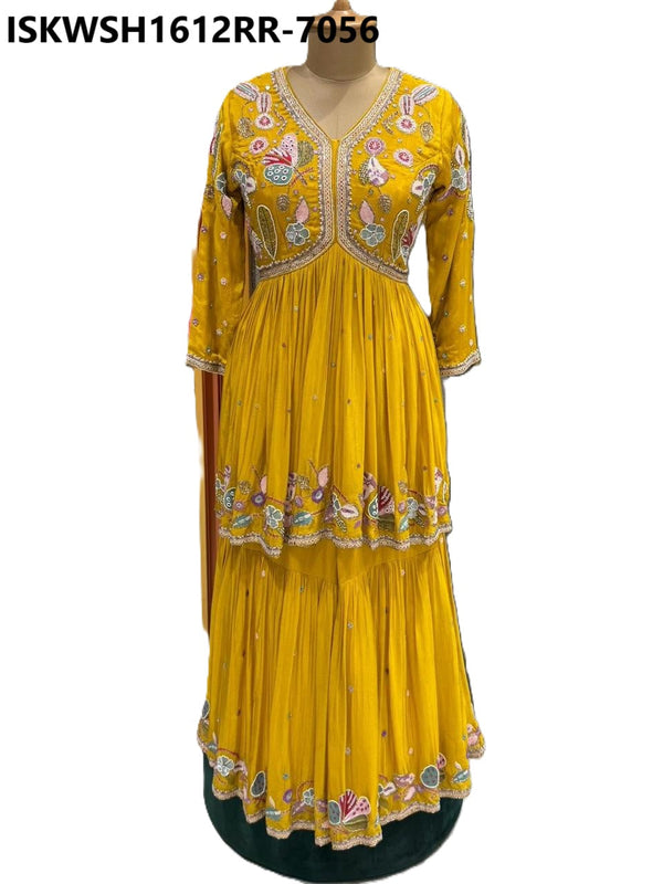 Embroidered Chinon Peplum Kurti With Sharara And Organza Dupatta-ISKWSH1612RR-7056