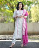 Handloom Cotton Kurti With Pant And Ikkat Printed Khadi Silk Dupatta-ISKWSU1812PPC/D1393