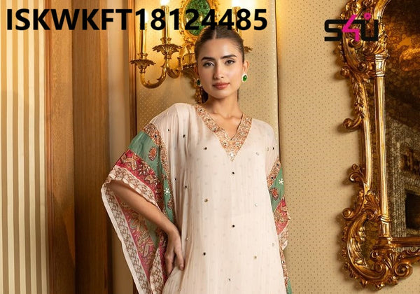 Embroidered Organza Silk Kaftan With Pant-ISKWKFT18124485