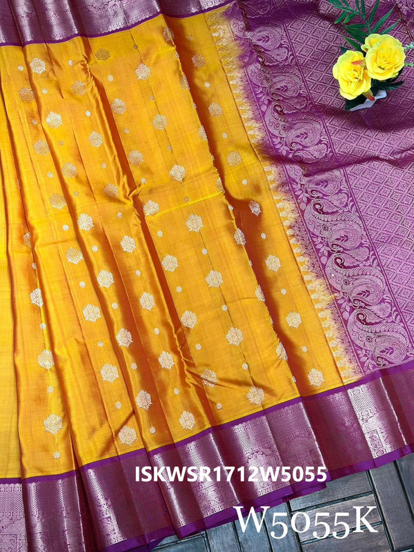 Handloom Kanchi Silk Saree With Contrast Plain Blouse-ISKWSR1712W5055