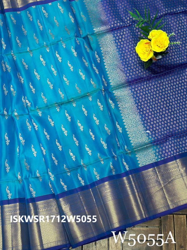 Handloom Kanchi Silk Saree With Contrast Plain Blouse-ISKWSR1712W5055