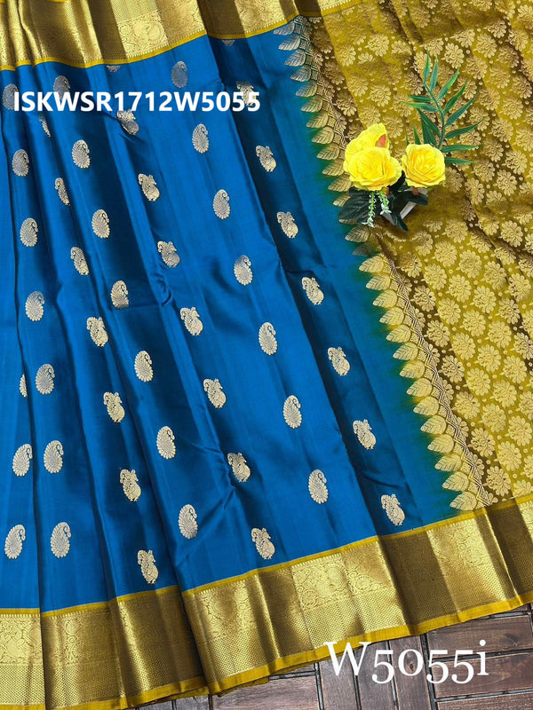 Handloom Kanchi Silk Saree With Contrast Plain Blouse-ISKWSR1712W5055