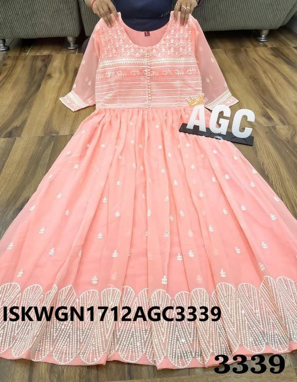 Embroidered Georgette Gown With Dupatta-ISKWGN1712AGC3339