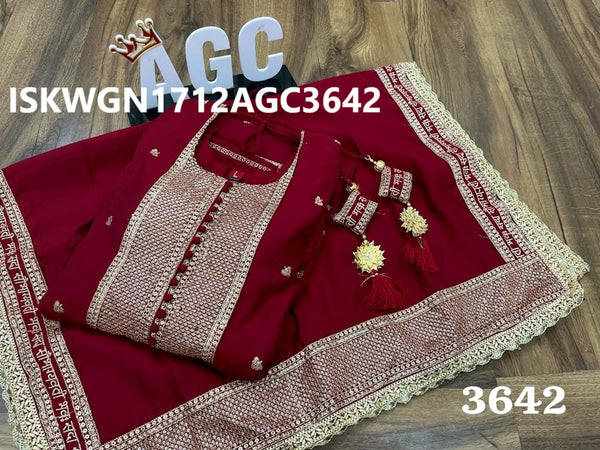 Embroidered Maslin Silk Gown With Dupatta-ISKWGN1712AGC3642