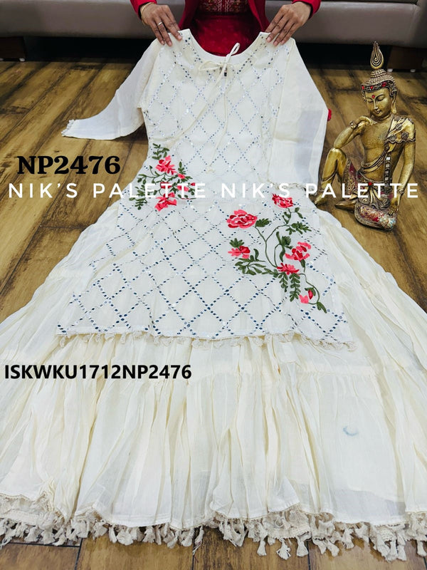 Malmal Cotton Tiered Pattern Gown Attached With Embroidered Kurti-ISKWKU1812NP2476