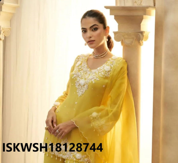 Embroidered Organza Kurti With Sharara And Dupatta-ISKWSH18128744