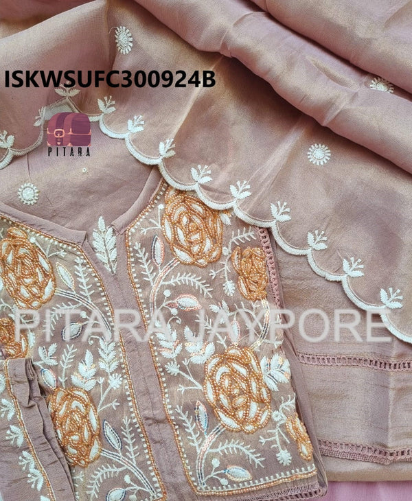 Embroidered Tissue Silk Flared Kurti With Tissue Pant And Dupatta-ISKWSUFC300924B/FC300924Y