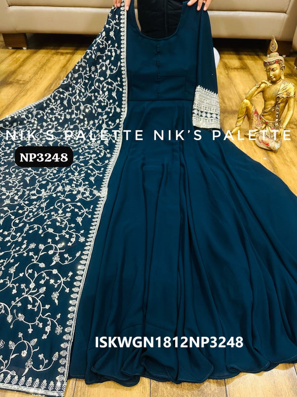 Georgette Gown With Embroidered Dupatta-ISKWGN1812NP3249/NP3248