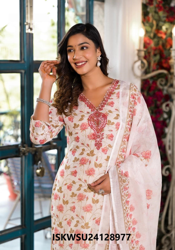 Printed Linen Kurti With Cotton Pant And Dupatta-ISKWSU24128977