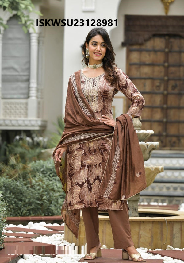 Printed Cotton Kurti With Pant And Silk Dupatta-ISKWSU23128981