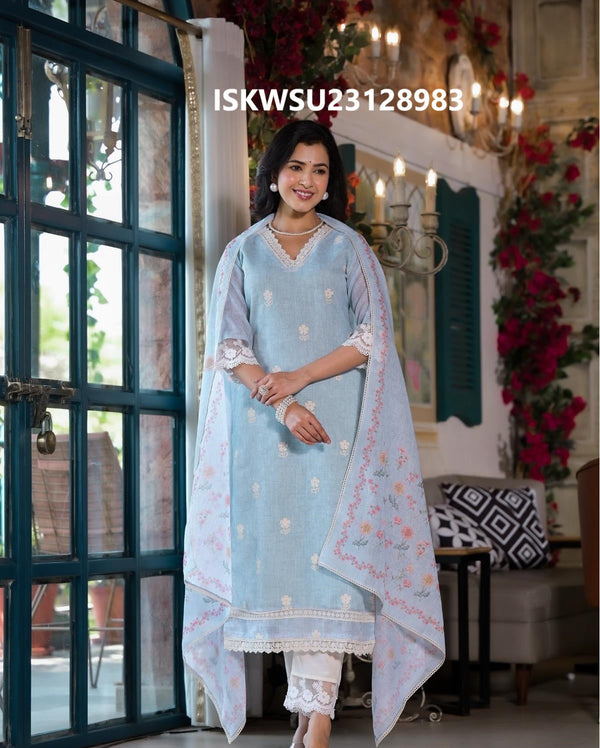 Digital Printed Linen Kurti With Cotton Pant And Dupatta-ISKWSU23128983