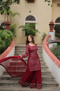 Embroidered Georgette Kurti With Sharara And Dupatta-ISKWSH23128986