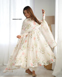 Floral Printed Organza Anarkali Kurti With Cotton Silk Pant And Dupatta-ISKWSU23128997