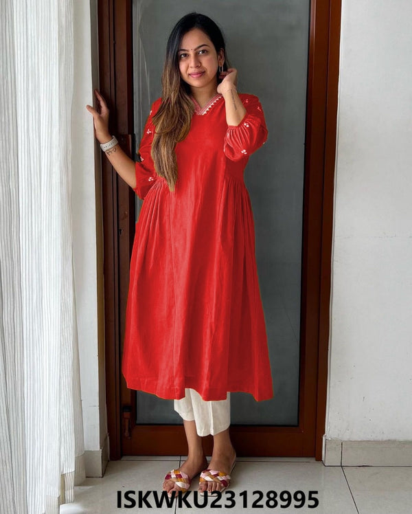 Embroidered Cotton Kurti With Pant-ISKWKU23128995