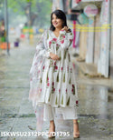 Hand Block Mughal Butta Printed Cotton Anarkali Kurti With Pant And Kota Doriya Dupatta-ISKWSU2312PPC/D1795