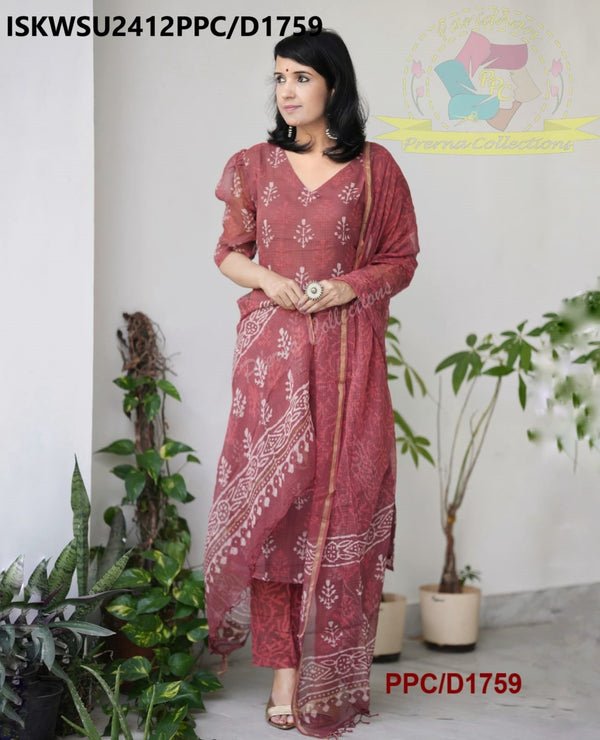 Chanderi Banarasi Silk Kurti With Silk Pant And Dupatta-ISKWSU2412PPC/D1759