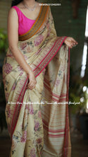 Floral Printed Handloom Tussar Silk Saree With Blouse-ISKWSR2312HS2931