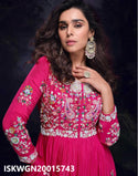 Embroidered Chinon Silk Gown With Organza Dupatta-ISKWGN20015743