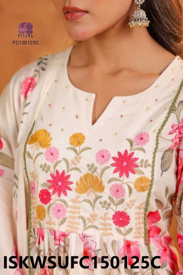 Digital Floral Printed Cotton Kurti With Pant And Dupatta-ISKWSUFC150125C