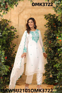 Embroidered Crepe Kurti With Pant And Dupatta-ISKWSU2101OMK3722