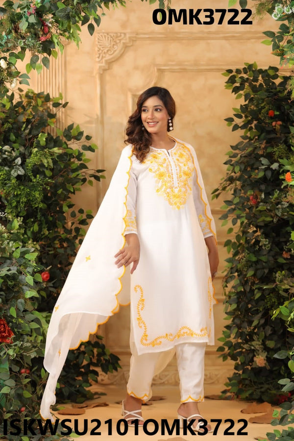 Embroidered Crepe Kurti With Pant And Dupatta-ISKWSU2101OMK3722