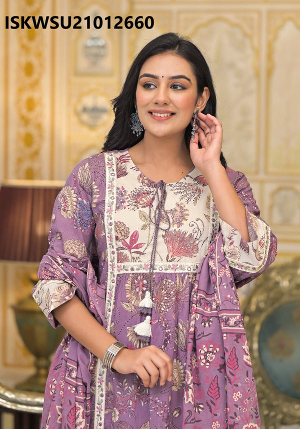 Printed Cotton Kurti With Pant And Dupatta-ISKWSU21012660